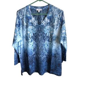Concepts XL 16-18 blue embellished 3/4 sleeve shirt new with tags